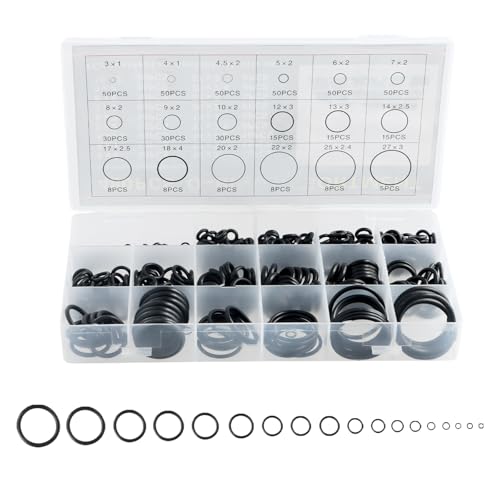 480 Piezas Arandelas NBR, Juntas Toricas de Goma, Anillo de Sellado con 18 Tamaños (ID 3-27 mm), para Fontanería, Arandelas de Grifo