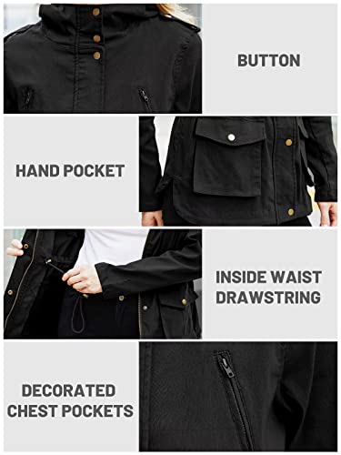 Keke Lili Womens Military Safari Utility Anorak Lightweight Casual Zip Up Hooded Jacket With Pockets #TOP4