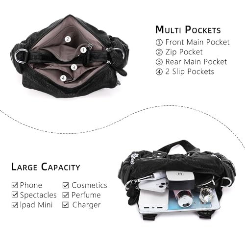 Image of Angel Kiss Purses for Women Small Hobo Shoulder Bags Vagen Leather Multi-Pocket Tote Bag with Zipper