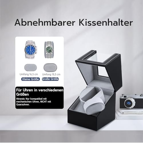 Mcbazel Automatik Uhrenbeweger 1 Uhr aus PU-Leder, leiser Watch Winder für Automatikuhren – Uhrenbeweger mit japanischem Motor, Batteriebetrieb oder Netzteil, schwarz