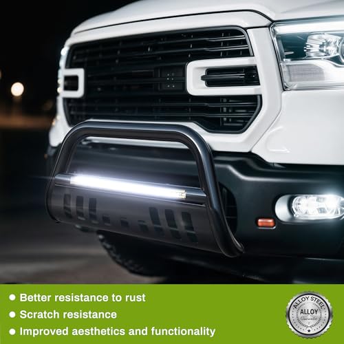 Image of AUTOSAVER88 3 inch Bull Bar w /LED Light Bar Compatible for 04-23 Ford F150 | Push Bar Fits 03-17 Expedition & 06-08 Lincoln MK-LT & 03-14 Navigator, Front Bumper w / Skid Plate, Black Grill Brush Guard