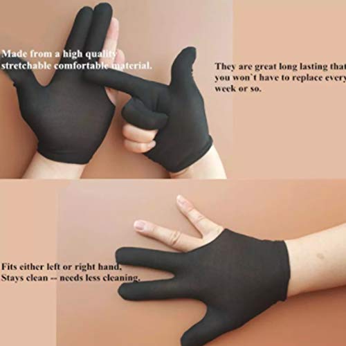 DAZAIGE 10 Pieces Nylon Billiard Gloves Universal Left & Right Hand Open Three Finger Cue Billiard Pool Shooters Gloves One Size for Women & Men Indoor Game Kit Billiard Accessories, Black - Thumbnail 4