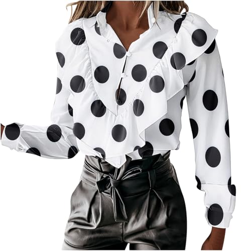 JOAU Women's Fashion Polka Dot Long Sleeve Blouse Fall Casual