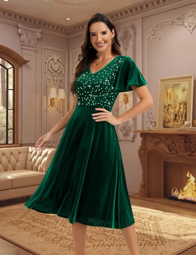 Image of Bridesmay Women's Formal Wedding Guest Dress for Women 2026 Short Sleeve Fit and Flare Tea Party Dresses