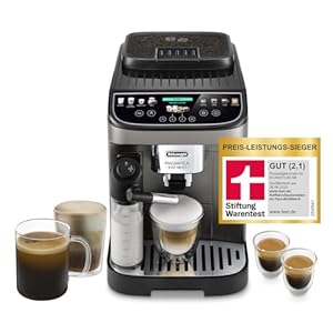De’Longhi Magnifica Evo Next - Perfetto Kaffeevollautomat mit LatteCrema-Milchaufschäumer, 13 One-Touch-Getränke, Coffee- und Cappuccino Kaffeemaschine, farbiges Touch-Display, Titan (ECAM312.80.TB)