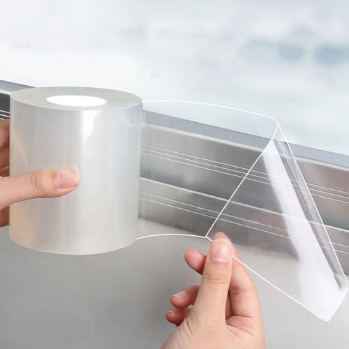 Image of Transparent Window Sealing Tape 3 inch x 100 Yards Weatherproof Residue-Free Transparent Window Insulation Tape for Doors, Windows and Showers, Glass Gaps (3 inch x 33ft)