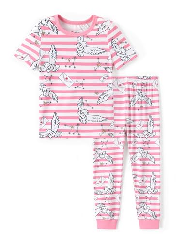 Harry Potter Pajamas with Bamboo Viscose Striped Hedwig Owl Print Boys/Girls Short Sleeve Shirt and Pant Pink from Toddler to Big Kid Size 2 Years