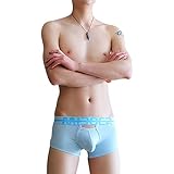 sandbank Men's Sexy Lingerie Bulge Pouch Open Crotchless Boxer Briefs Underwear (US L = Asian Tag 2XL, Light Blue)