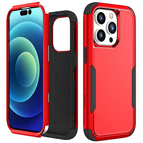 Image of Cubix Full Body Armor Cover for iPhone 14 Pro Pouch Hard PC + Soft TPU 3-Layer Military Grade Back Case (Red)