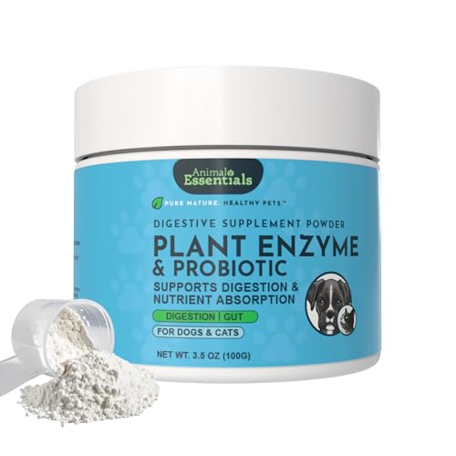 Animal Essentials Plant Enzyme & Probiotics for Dogs & Cats - Digestive Enzymes for Dogs, Probiotic Powder, Digestive Supplement, No Preservatives, Veterinarian Recommended - 3.5 Oz