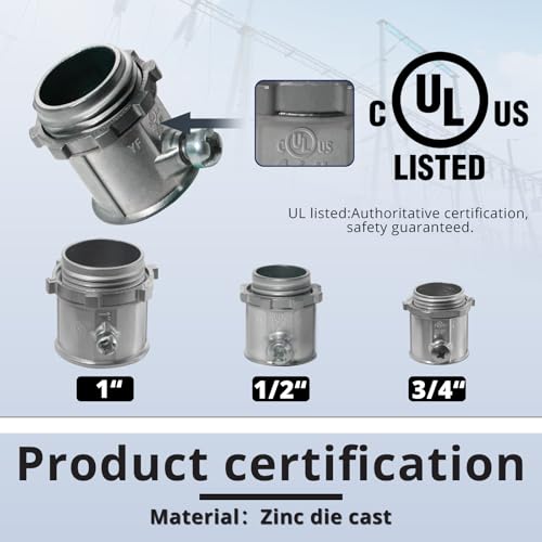 AIRTAK EMT Connectors 3/4 Inch,8 Pcs Set Screw Type Conduit Fitting,Zinc Die-Cast for Electrical Box and Metal Enclosure
