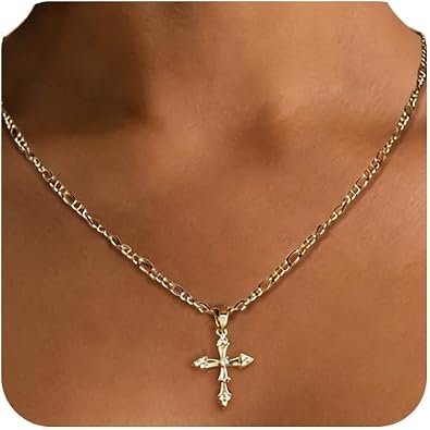 Cross Necklace for Women 14K Gold/Sliver Long Cross Infinity Pendant Necklaces Dainty Cubic Zirconia Religious Necklace Christian Baptism Faith Gifts for Her
