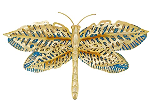 ABC Home Living 50111 - Decoración de pared (metal, 51 cm B, dorado, turquesa, aprox. 3 cm de profundidad x 33 cm de alto), diseño de libélula Cover
