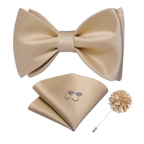 Image of DiBanGu Satin Bow tie Self-Tied Bowtie Set for Men Wedding Prom | Solid Color,Skin-Friendly,Versatile Accessory,Lapel Pin,Pocket Square,Cufflinks,School Dance,Banquet,Dinner,Celebration