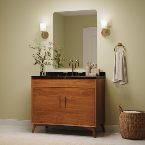 Image of Progress Lighting Replay 5.125 Inch 1-Light Vanity Light, Transitional, Brushed Gold with Etched Glass Shades, (9.75 inch H x 5.125 inch W x 5.875 inch D), P2131-191