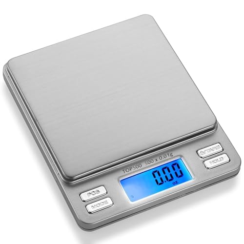Smart Weigh Digital Pro Pocket Scale 500g x 0.01g – 6 Units: g, oz, gn, ozt, DWT, ct – High Precision for Kitchen, Herbs & Jewelry – Includes Hold/Counting, 2 Trays & Batteries