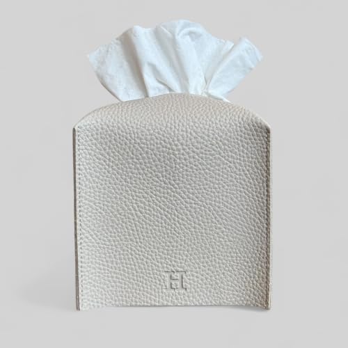 Cube Tissue Box Cover Holder Square PU Leather Tissue Holder Facial Tissue Case Dispenser for Bathroom, Tabletop, Vanity, Office (Bone)