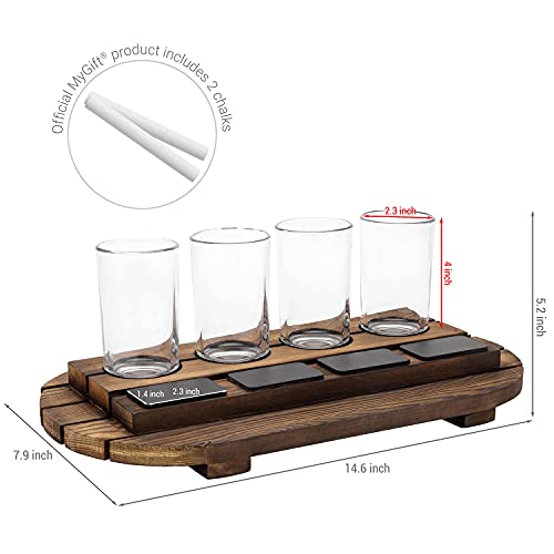 Mygift Rustic Dark Brown Slatted Wood Beer Flight Tasting Sampler Tray Server Set With 4 Glass Cups And Mini Chalkboard Labels #TOP4