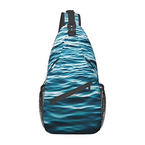 Sac à dos à bandoulière noir étanche au design imprimé fond d'eau bleu unique