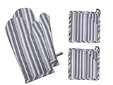 Oven Mitts and Pot Holders | 4 pcs Grey Stripes |Heat Resistant Kitchen Microwave Glove for Baking C