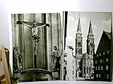  Nürnberg. St. Sebalduskirche. 2 x Alte Ansichtskarte / Postkarte s/w, ungel. ca 70ger Jahre ?. 1 x Kreuzigungsgruppe. 1 x Blick vom Weinmarkt zur Kirche. Gotteshäuser, Sakrale Kunst, Glaube, Relig ...