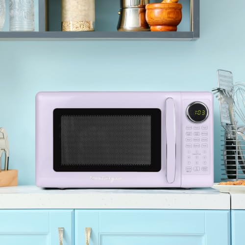 Image of Nostalgia Modern Retro Compact Countertop Microwave Oven - 0.7 Cu. Ft. - 700-Watts with LED Digital Display - Child Lock - Easy Clean Interior - Lavender