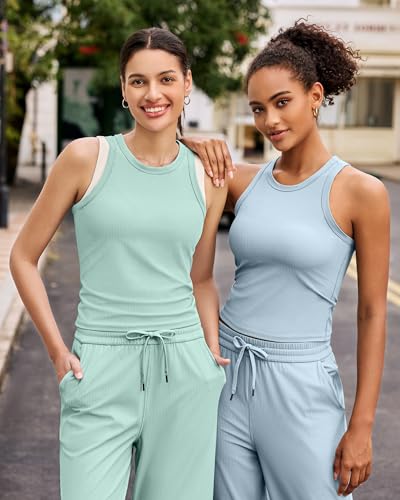 Image of G4Free Workout Tank Tops for Women Slim Fitted Racerback Ribbed Athletic Gym Yoga Tanks Summer Casual