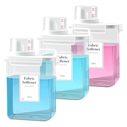 3 Pack Laundry Detergent Dispenser, 61oz Laundry Soap Dispenser, Refluxable Laundry Detergent Container, Plastic Liquid Laundry Detergent Dispenser for Laundry Room Organization with 6 Labels