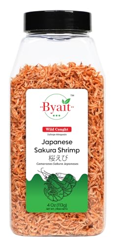 Byait Dried Japanese Sakura Shrimp 4 Oz, Wild-Caught Baby Shrimp for Ramen Toppings, Seafood Soups, and...