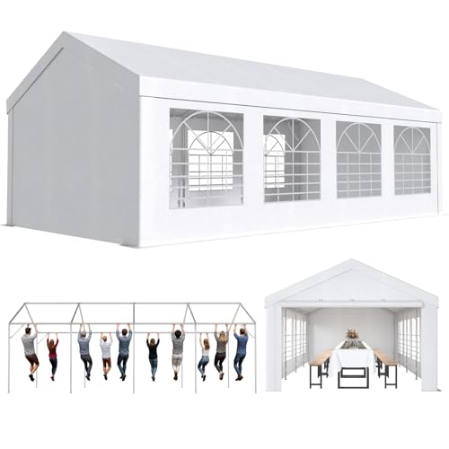JUMMICO Pavillon Partyzelt 4x8 Wasserdicht Stabil Gartenzelt UV Schutz 50+ Zelt 170g PE Plane Festzelt Bierzelt Gartenpavillon für Garten, Party, Festival, Hochzeit, weiß