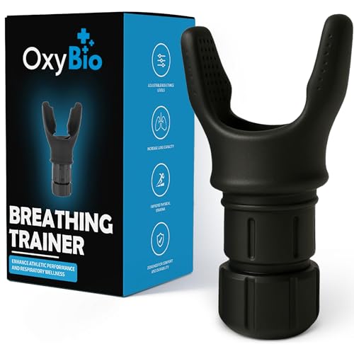 OxyBio Oxy Respiratory Trainer | Breathe Easier with Stronger Lungs | Made with High Grade Silicone | Breathing Exercise Device for Lungs | Portable | Adjustable Resistance Settings | Black