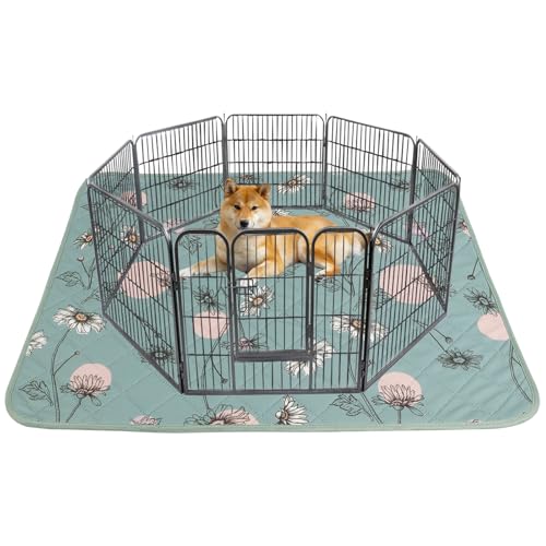 Image of IEUUMLER Washable Pee Pads for Dogs, 1 Pack Non-Slip & Waterproof Pack Whelping Pad, Reusable Washable Puppy Potty Training Pad with Fast Absorbent for Playpen EU007 (Green Daisy, 48 inchX48 inch-1pcs)