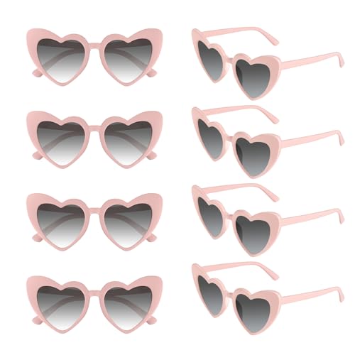 Morcheiong 8/16 Pcs Heart Shaped Sunglasses Bulk Vintage Heart Glasses Bachelorette Party Favors for Women Wedding Bridal (8 Pink)