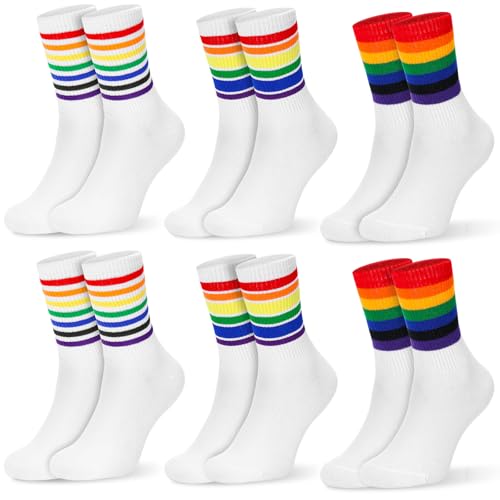 Jadive 6 Paar 3 Stil Baumwolle Socken Regenbogen Streifen Pride Monat Gay Knöchel Sportsocken für LGBTQ Partys CSD Mann Frau