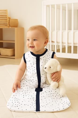 Image of TuddyBuddy 100% Cotton Wearable Blanket Sleeping Bag for Baby | Ideal for Babies & Kids Hypoallergenic Fabrics | Pack of 1 - Option 22 - Black Stars, White, 12-18 Months