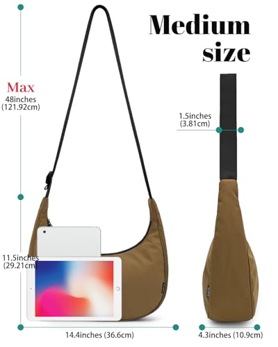 Image of Iioscre Medium Nylon Crossbody Crescent Bag for Women Men, 2 Zippers Crossbody Hobo Bag with Adjustable Strap & Inner Pockets