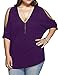 Allegrace Women Plus Size V Neck Short Sleeve Batwing Top Cold Shoulder T Shirt 2X Purple