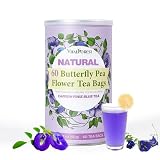 60 Dried Butterfly Pea Flower Tea Bags, VitalForest Butterfly Blue Pea Flower Tea, Premium Caffeine Free, Non-GMO, for Cooking, Iced Tea, Coolers, Cocktails and Mocktails