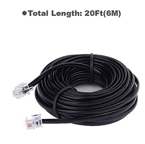 20ft Phone Telephone Extension Cord Cable Line Wire with Standard RJ11 6P4C Plugs for Landline Telephone,(Black 6M, 2Pack)