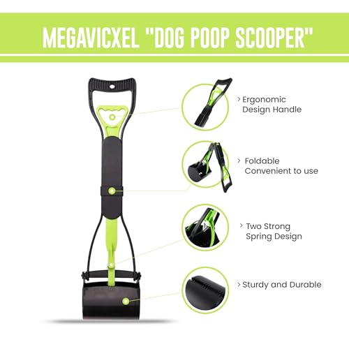 Image of Dog Pooper Scooper, Pooper Scooper for Dogs - Heavy Duty Pooper Scooper for Pet Waste Removal, Effortless Foldable Dog Poop Pick Up Tool (Green) MEGAVICXEL