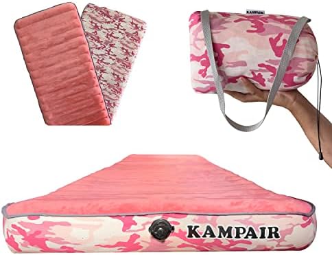 Kampair Portable Camping Air Mattress, Ultra Thick (4.75") and Wide (30") Inflatable Sleeping Pad Machine Washable for Camping, Traveling, and Backpacking, Camo Pink
