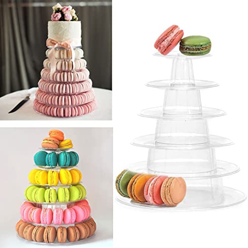 Macaron Tower Stand, Bhbuy 6 Tier Round Clear Plastic Macaron Multifunction Cupcake Cookie Dessert Display Cake Stand for Wedding Christmas Birthday Party Bakery Decor
