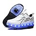Produktbild Unisex Kinder LED Licht USB Wiederaufladbar Skateboardschuhe mit Doppelrad Rollen,Drucktaste Einstellbare Rollerblades Skates, Outdoor Sport Fitnessschuhe Gymnastik Running Sneaker für Jungen Mädchen