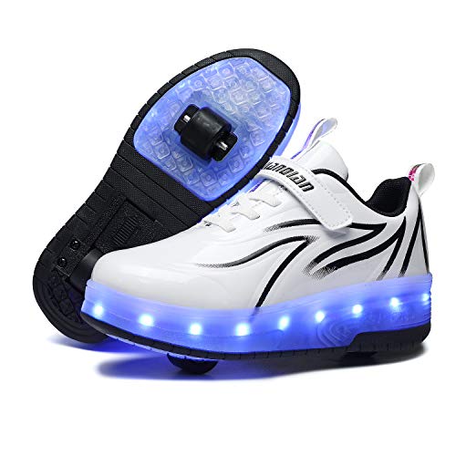Zapatos con Ruedas Zapatillas con Dos Ruedas para niños y niña Led Luces Zapatillas con Ruedas Se Puede Bambas con Ruedas Carga con USB Automática Calzado de Skateboarding