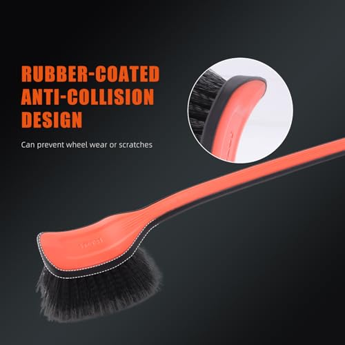 Fender Well Brush, 2Pcs Wheel Wells Cleaning Brush, Stiff Synthetic Bristles,Ergonomic Design Handle, Scrub Brush for Floor Mats, Car Wheel Hub Cleaning, Car Interior, Home Soft Flagged-Tip Bristles by SPTA - Used condition - Image 5