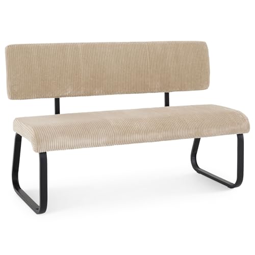 IDIMEX Esszimmerbank MATESE aus Kord, beige – gemütliche Sitzbank mit Rückenlehne, gepolstertem Sitz, Metallgestell in Schwarz, Moderne Küchenbank für 2 Personen [Belastbarkeit bis zu 250 kg]