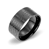 Men's Cool Wedding Band 11MM Stainless Steel Bible Forgiveness Meditation Carved Motocycle Biker Hipster Rings Black Size 11