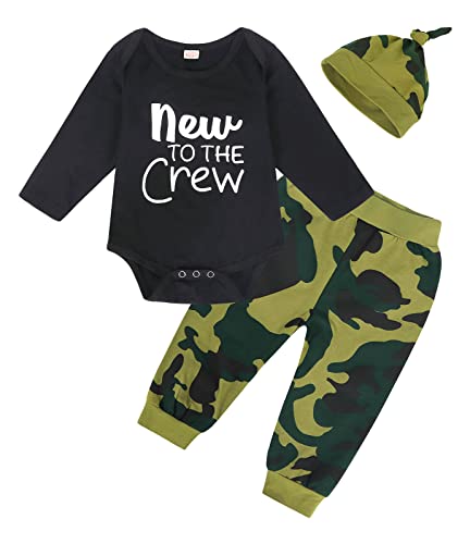 Edjude Bebé recién nacido niños niña conjuntos de ropa de manga larga traje mameluco pantalones conjuntos 3 unids sombrero 0-18 meses, Negro 01742, 1 mes Cover