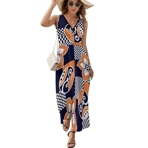 Robe longue d'été fleurie col V sans manches pour femme adepte de mode décontractée