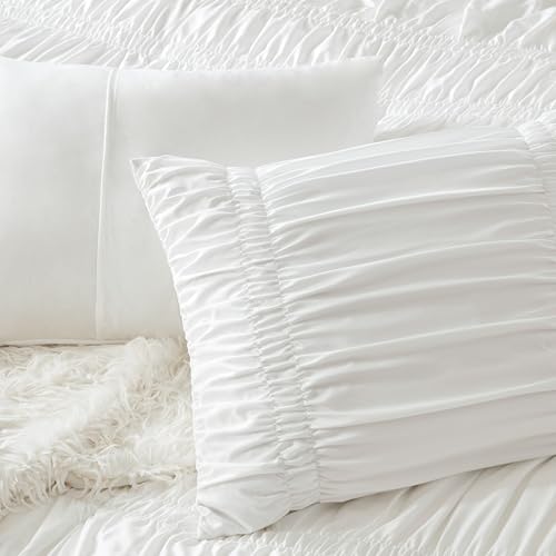 Image of Intelligent Design Ruched Shabby Chic White Queen Comforter Set, 3pc